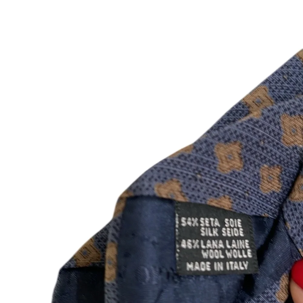 Giorgio Armani Textured Silk Wool Print Tie Blue Tan